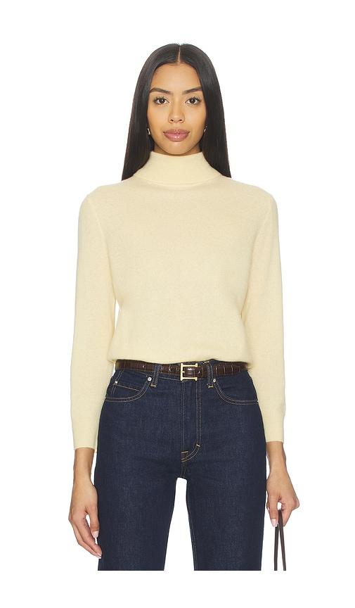 vince 3/4 sleeve mock neck top in yellow.