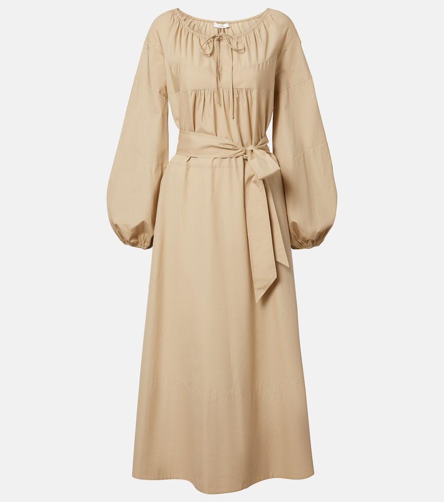 vince belted cotton poplin midi dress