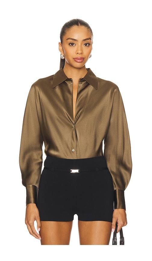 vince bias long sleeve blouse in sage.