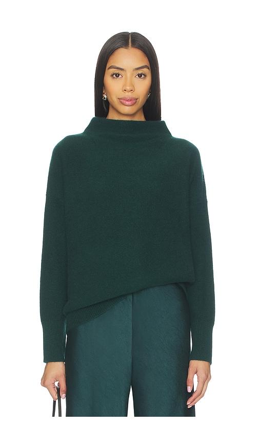 vince boiled funnel neck pullover in dark green.