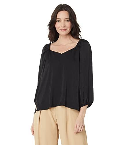 vince camuto 3/4 sleeve ruch shoulder v-neck rumple rich black xs