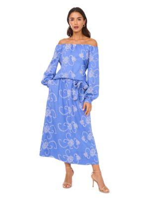 vince camuto embroidered womensa line maxi skirt off the shoulder long sleeve blouse