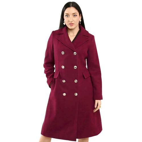 vince camuto winter coats - women double-breasted faux collar wool womens jacket, wine-m