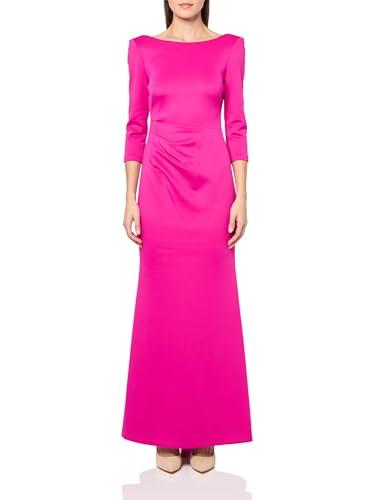 vince camuto women's 3/4 sleeve boat neck ruched gown, fuschia, 8