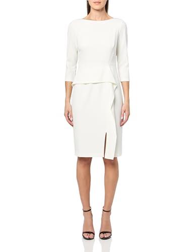 vince camuto women's 3/4 sleeve high neck cascade detail sheath mini dress, ivory, 4