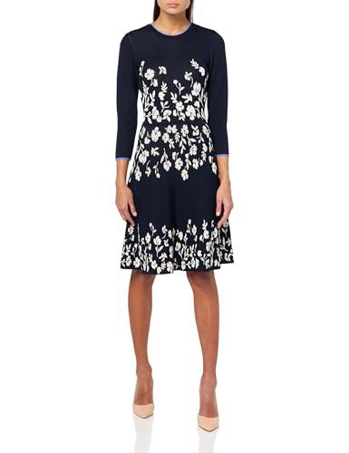vince camuto women's 3/4 sleeve high neck knit a-line mini dress, navy, medium