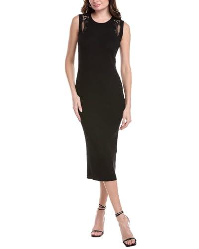 vince camuto women's crew neck tank dress with embroidery mesh, rich black