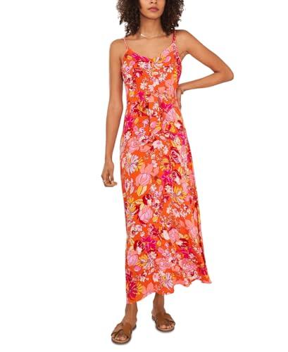 vince camuto women's floral print v neck maxi dress orange size x-large