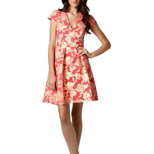 vince camuto women's jacquard cap sleeve fit and flare, pink