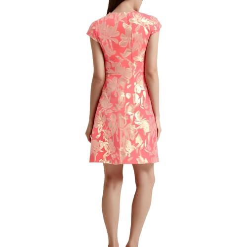 vince camuto women's jacquard cap sleeve fit and flare, pink