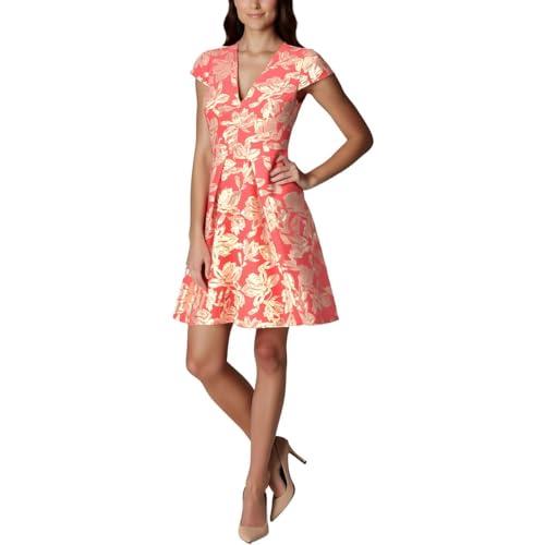 vince camuto women's jacquard cap sleeve fit and flare, pink