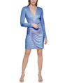 vince camuto women's long sleeve v-neck ruched sheath mini dress, periwinkle, 10