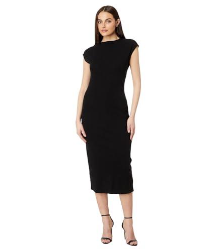 vince camuto women's mock neck drop shoulder midi dress, rich black