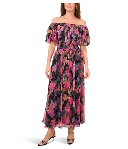 vince camuto women's off shoulder puff sleeve maxi dress, rich black