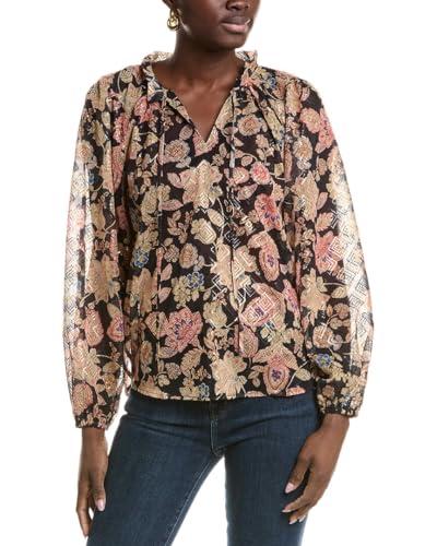 vince camuto women's peasant split neck long sleeve blouse with ties, rich black