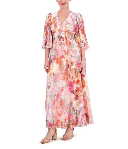 vince camuto women's pleated chiffon maxi, pink multi