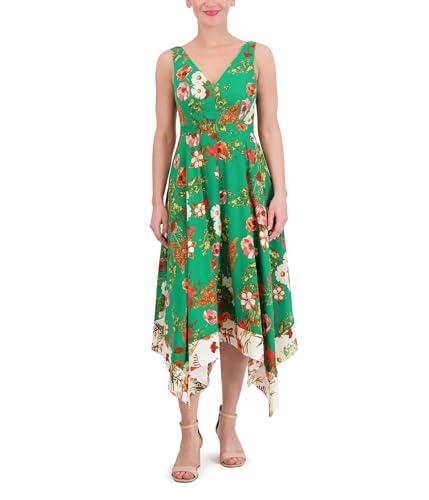 vince camuto women's printed handker cheif hem midi, green multi