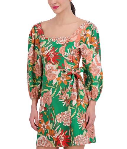 vince camuto women's printed linen a-line dress, green multi
