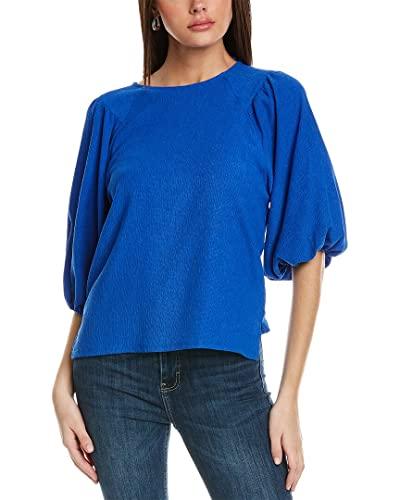 vince camuto women's puff sleeve knit top, cobalt blue