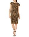vince camuto women's short sleeve high neck embellished sheath midi dress, black gold, 12