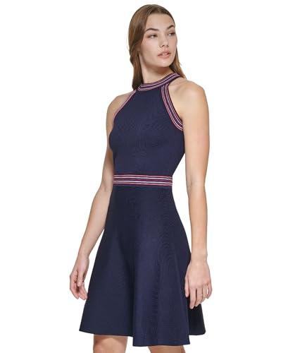 vince camuto women's sleeveless halter neck skater mini dress, navy, large