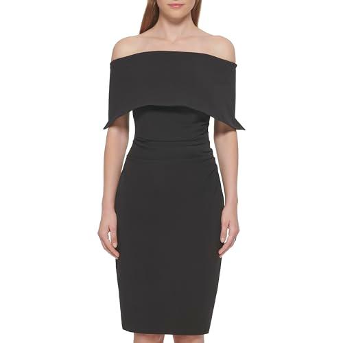 vince camuto women's sleeveless off shoulder cocktail midi dress, black