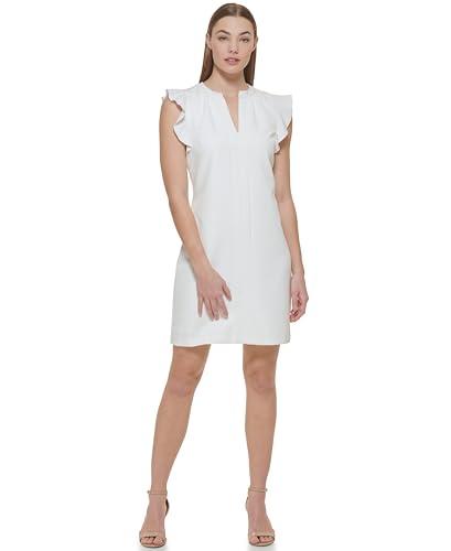vince camuto women's sleeveless ruffle hem v-neck shift mini dress, ivory, 16