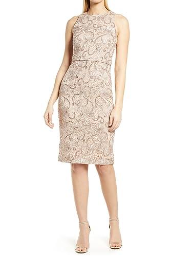 vince camuto women's sleeveless sequin lace bodycon dress, champagne, 6
