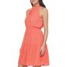 vince camuto women's sleeveless tie neck ruffle tiered fit & flare mini dress, mango, 10