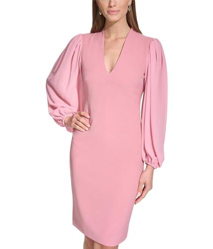 vince camuto women's stretch crepe bodycon dress with chiffon balloon sleeves, mauve