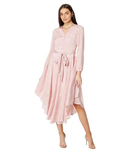 vince camuto women's v neck tie waist maxi dress-l, pink orchid