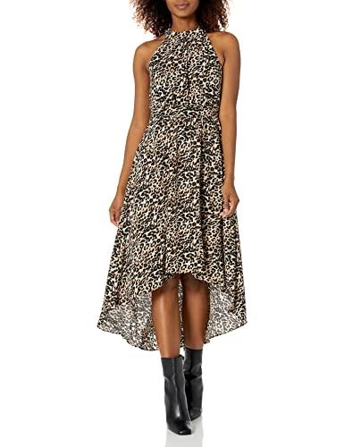 vince camuto women's warm weather printed hi low dress, cheetah, 10