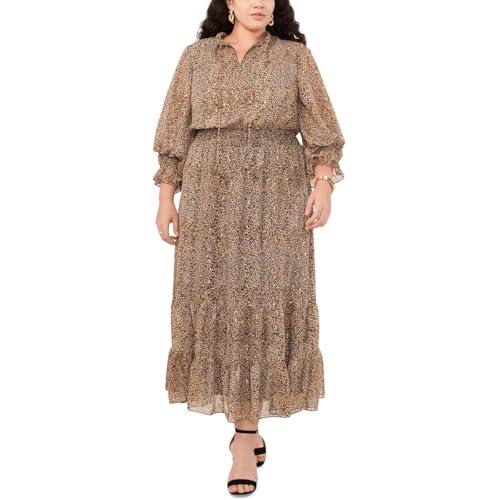 vince camuto womens animal print long maxi dress tan 2x