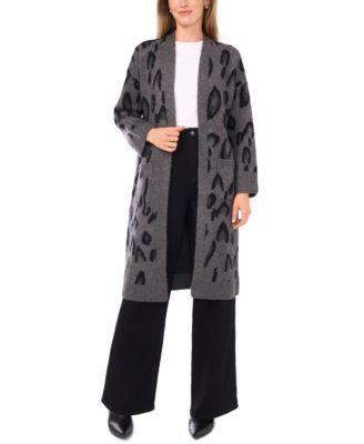 vince camuto womens animal print long sleeve open cardigan