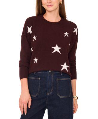 vince camuto womens cozy crewneck star print dropped shoulder sweater