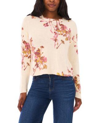 vince camuto womens crewneck floral long sleeve sweater