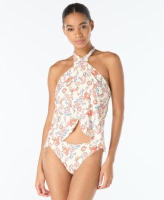 vince camuto womens cross over printed tankini top high cut bottoms