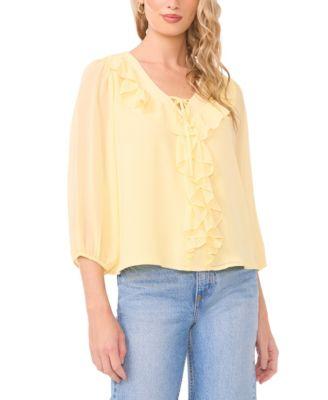 vince camuto womens double ruffle tie v neck blouse