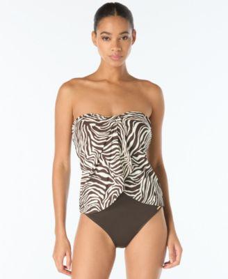 vince camuto womens draped bandeau neck tankini top high waisted bottoms