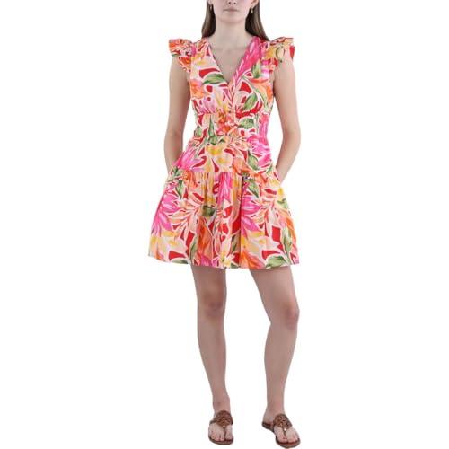 vince camuto womens floral print short mini dress pink 10