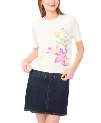 vince camuto womens floral short sleeve sweater
