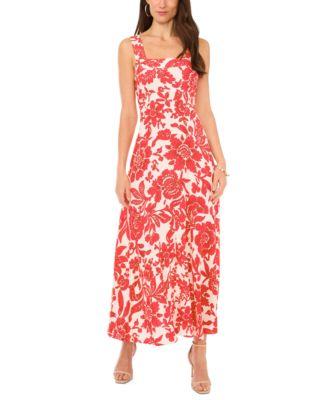 vince camuto womens floral square neck smocked back sleeveless maxi dress xxs 3x
