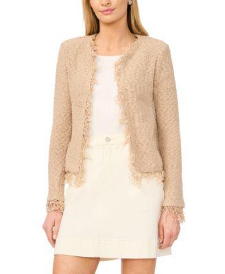 vince camuto womens fringe cropped pull on jacket