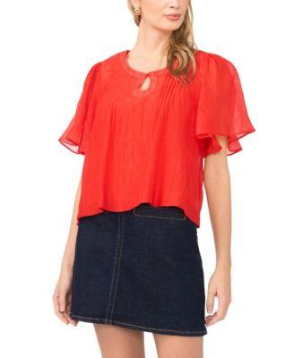 vince camuto womens front cutout flutter sleeve blouse