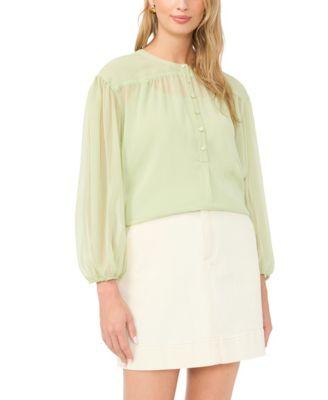vince camuto womens half placket shirred yoke blouse