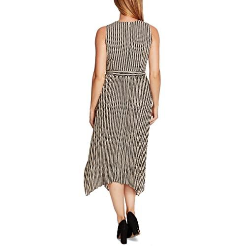 vince camuto womens handkerchief hem midi wrap dress tan 6