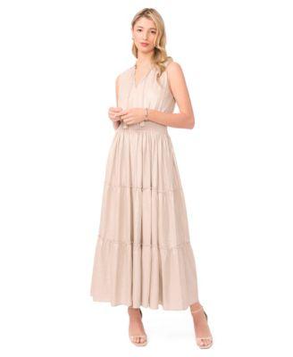 vince camuto womens linen tiered ruffle maxi dress