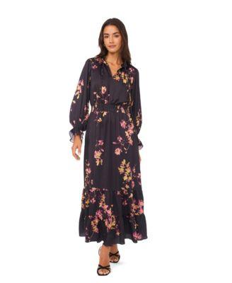 vince camuto womens long sleeve smocked waist maxi dress