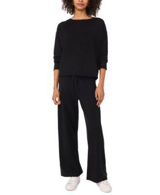 vince camuto womens mid rise straight leg sweatpants ribbed trim crew neck sweater