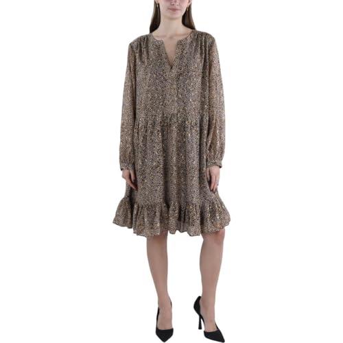 vince camuto womens plus animal print knee-length babydoll dress brown 2x
